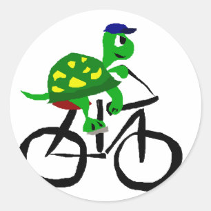 Grappige Turtle Riding Bicycle Ronde Sticker