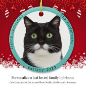 Grappige Tuxedo-kat bezoekt de kerstman met hilari Keramisch Ornament