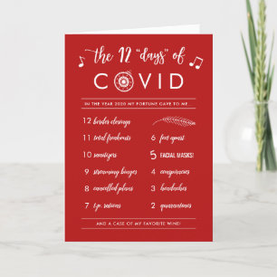 Grappige Twaalf Dagen van Covid Modern Rood Feestdagen Kaart
