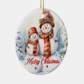 Grappige twee waterverf sneeuwman in de sneeuw keramisch ornament (Rechts)