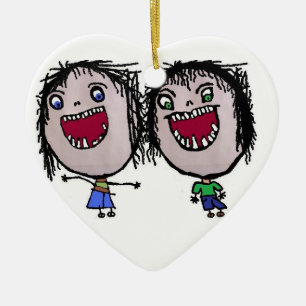 Grappige tweeling kerst keramisch ornament