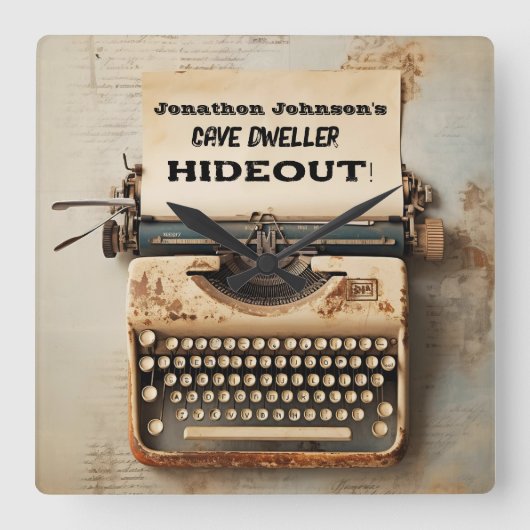 Grappige  Typewriter wandklok Vierkante Klok (Voorkant)