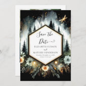 Grappige typografie betoverde bos bruiloft save the date (Voorkant / Achterkant)