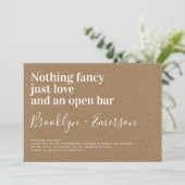 Grappige Typografie Open Bar Kraft Bruiloft Kaart (Staand voorkant)