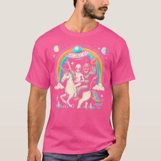 Grappige Ufo Bigfoot Alien Riding Unicorn Sasquatc T-shirt
