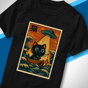Grappige UFO Retro Japanse Golf Art Cute Kat Visse T-shirt