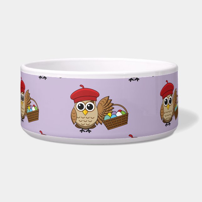 Grappige Uil Easter Egg Hunt Patroon Voerbakje (Voorkant)