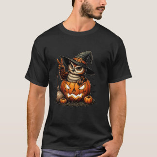 Grappige Uil Heksenpompoen Halloween Mannen Vrouwe T-shirt