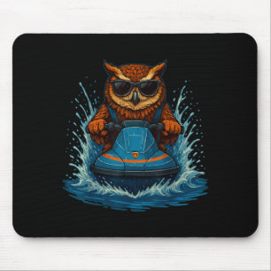 Grappige uil met zonnebril dier jetski rijder zome muismat