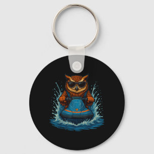 Grappige uil met zonnebril dier jetski rijder zome sleutelhanger