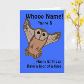 Grappige Uil verjaardagskaarten, kind met naam en Kaart (Gele Bloem)