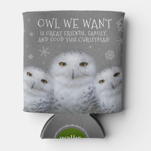 Grappige Uil We Willen Voor Kerstmis ... Sneeuwuil Blikjeskoeler (Voorkant)