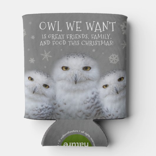 Grappige Uil We Willen Voor Kerstmis ... Sneeuwuil Blikjeskoeler (Achterkant)