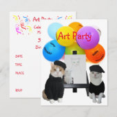 grappige uitnodiging van Cats Art Party (Voorkant / Achterkant)