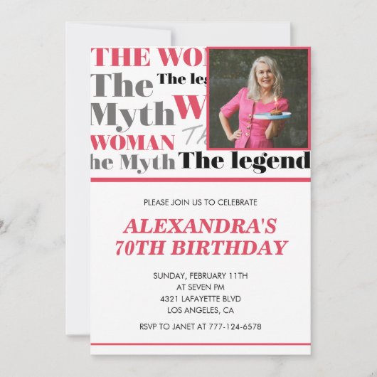 Grappige uitnodiging voor 70e verjaardag Foto Myth (Voorkant)