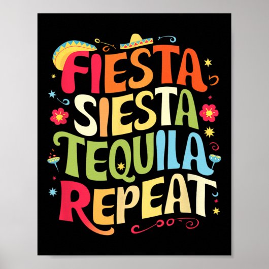 Grappige uitspraken Fiesta Siesta Herhaal Cinco de Poster (Voorkant)