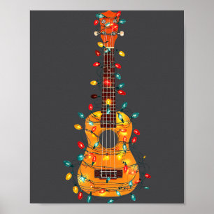Grappige Ukulele Kerst Grafische Lichtjes Liefhebb Poster