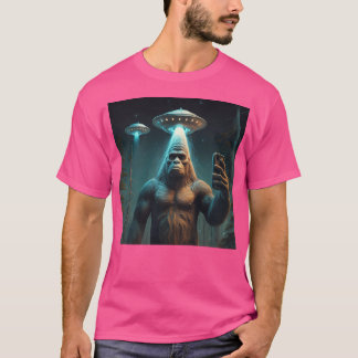 Grappige unieke Bigfoot-selfie met UFO's Weird T-shirt