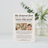 Grappige unieke krant foto bruiloft Save the Date Briefkaart (Staand voorkant)