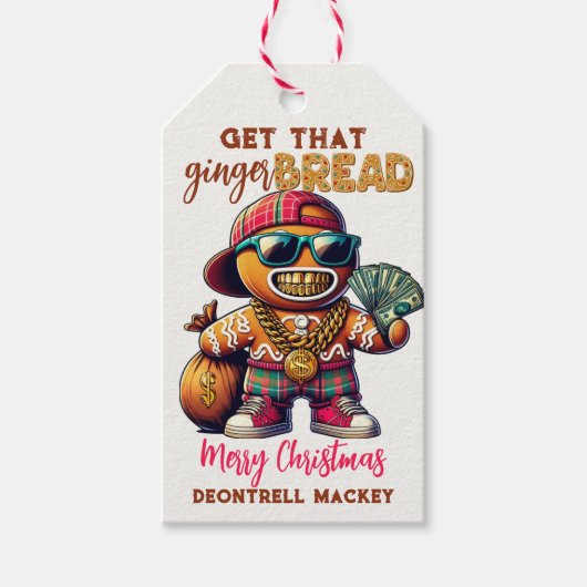 Grappige Urban Hip Hop Gingerbread Man Kerstmis Cadeaulabel (Voorkant)