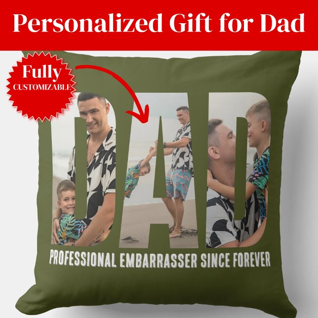 Grappige Vader Fotocollage Kussensloop Kussen (Funny Dad Photo Collage Throw Pillow)