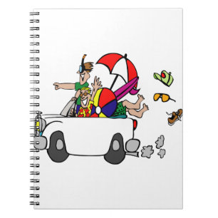 grappige vakantie met cartoon auto notitieboek