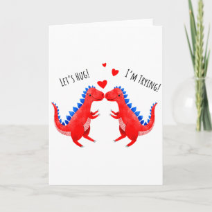 Grappige Valentijn Dinosaur Hugging Hart T-rex  Kaart
