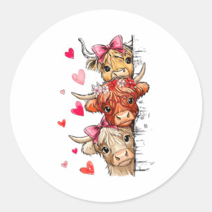 Grappige Valentijn Highland Koe Liefhebber Harten Ronde Sticker