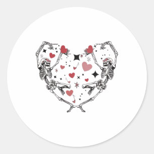 Grappige Valentijnsdag Dancing Skeleton Heart Ronde Sticker