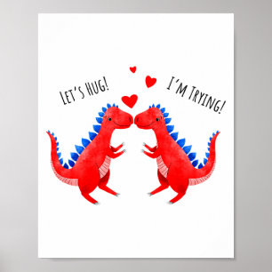 Grappige Valentijnsdag Dinosaurus Knuffelend Hart Poster