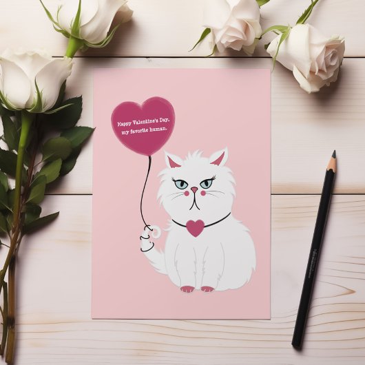 Grappige Valentijnsdag Grumpy White Cat Flat Kaart