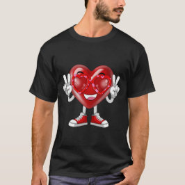 Grappige Valentijnsdag Hart Vrede Hand Zonnebril T-shirt