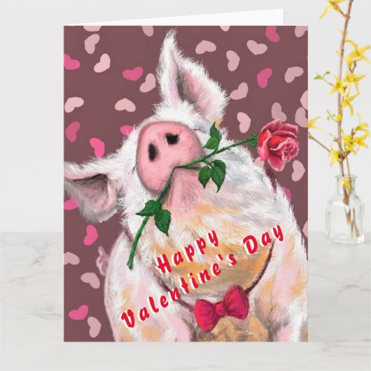 Grappige Valentijnsdag Kaart met Gentleman Piggy (Gele Bloem)