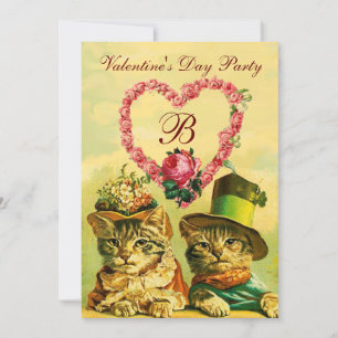 GRAPPIGE VALENTIJNSE DAG KATTEN, ROZE ROOS HART RS KAART
