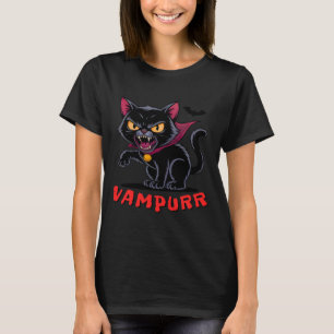 Grappige vampier zwarte kat Halloween T-shirt