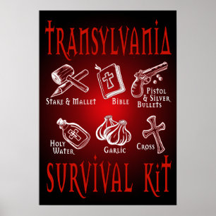 Grappige Vampire Transylvania Survival Kit Poster