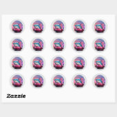 Grappige Vaporwave Haai op Flamingo Pool Float Ronde Sticker (Vel)