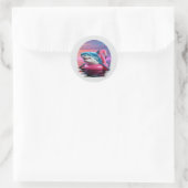 Grappige Vaporwave Haai op Flamingo Pool Float Ronde Sticker (Tas)
