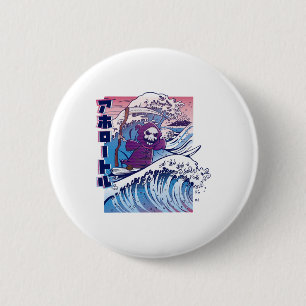 Grappige Vaporwave Kanagawa Grote Golf Japan Surfe Ronde Button 5,7 Cm