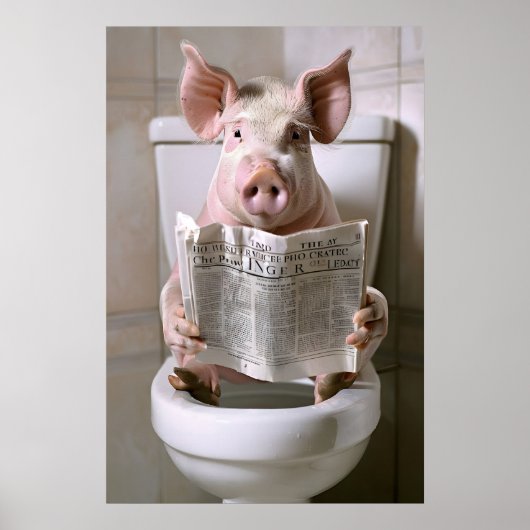 Grappige varkensbadkamerprint, WC-krantkunst Poster (Voorkant)
