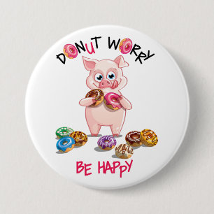 Grappige varkensdonut woordspeling knop ronde button 7,6 cm