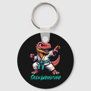 Grappige Vechtkunst Karate Taekwondo Dino Dier Cu Sleutelhanger