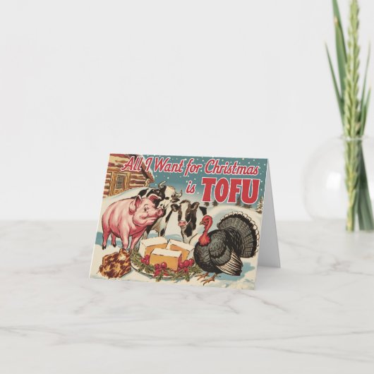 Grappige Vegan Vegetarische Kersttofu Kaart (Voorkant)