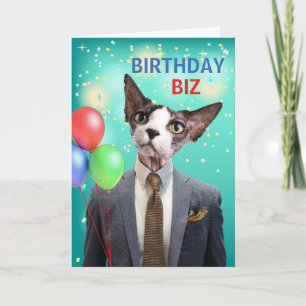 Grappige verjaardag Biz Cat in pak en Stropdas Kaart