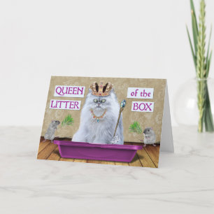 Grappige verjaardag Cat Queen van de kattenbak Hum Kaart