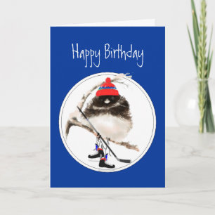 Grappige verjaardag IJshockey Winter Sport Vogel Kaart