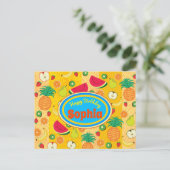 Grappige verjaardag kleurrijk fruit label Opgewekt Briefkaart (Staand voorkant)