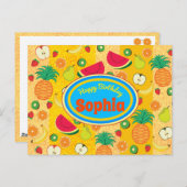 Grappige verjaardag kleurrijk fruit label Opgewekt Briefkaart (Voorkant / Achterkant)