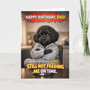 Grappige verjaardagskaart voor vader met hond die kaart