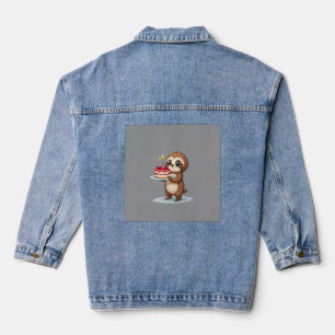 Grappige verjaardagstaart met luiaardkostuum voor denim jacket